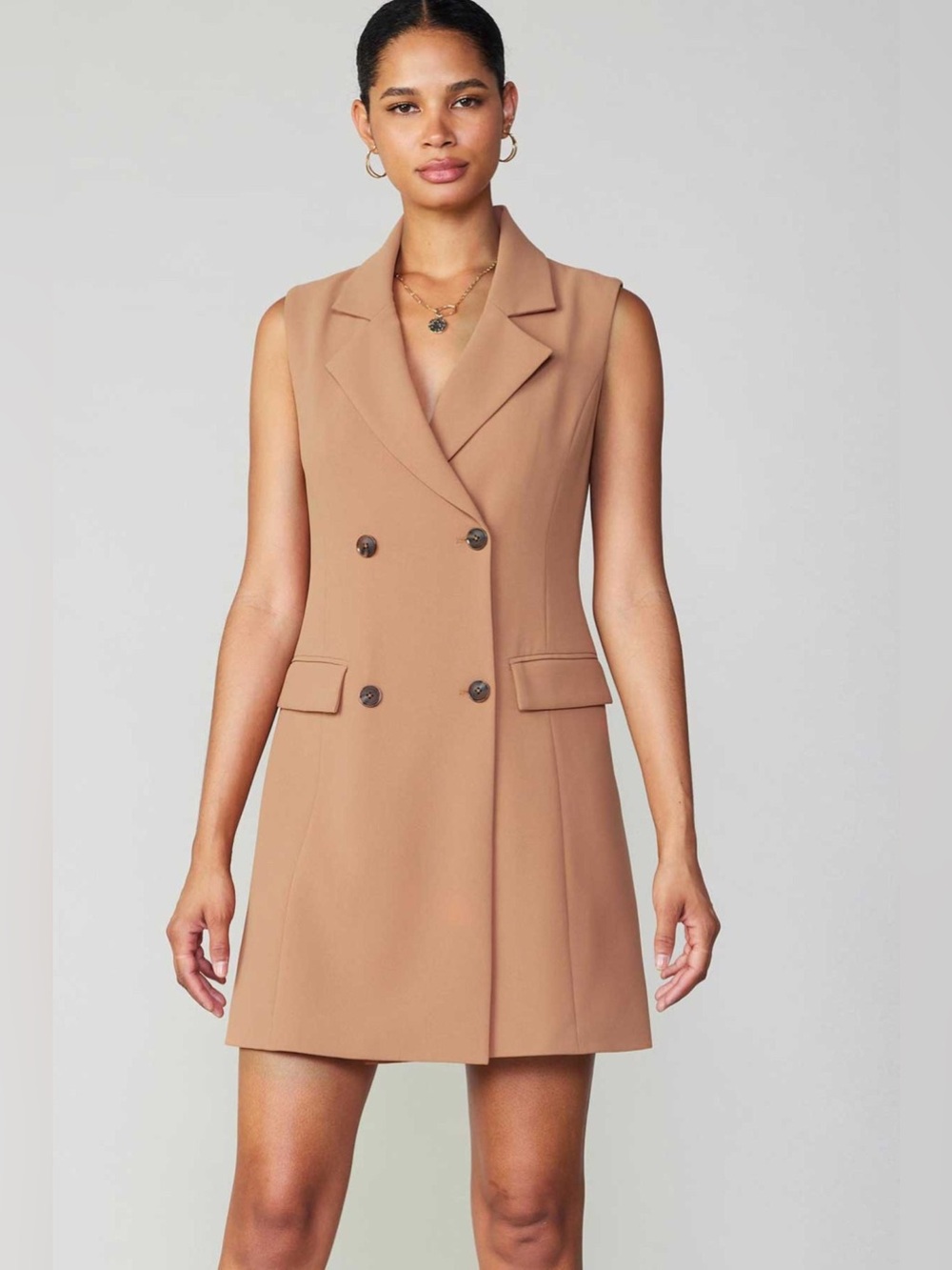 Sleeveless Double Breasted Longline Vest Dress - Current Air